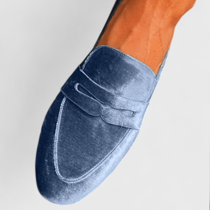 Olivia Fløjlblå loafers, detalje